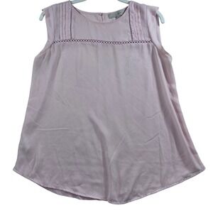 LOFT Women's Light Peach Sleeveless Pleated Sheer Yoke Top Size S